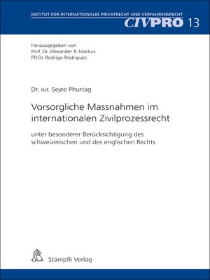cover image of Vorsorgliche Massnahmen im internationalen Zivilprozessrecht
